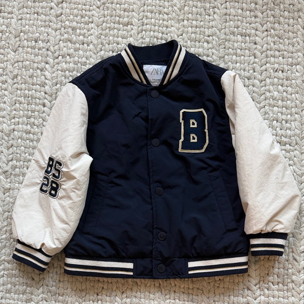 Zara Blue and Cream Letterman Jacket
